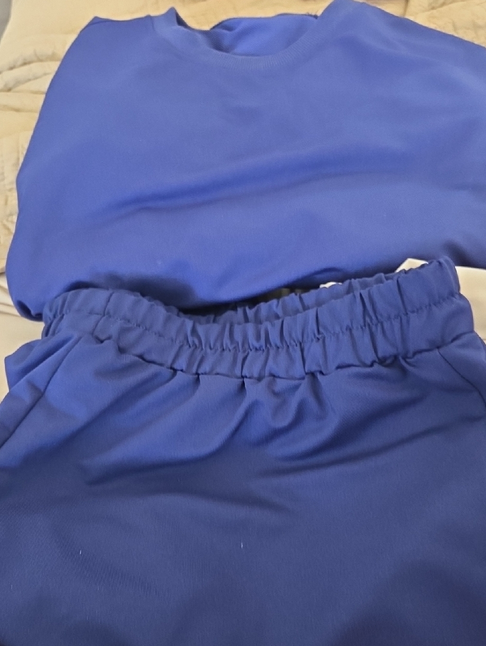 Royal Blue Two-Piece Set - Solid Crewneck Pull Ovee Top & Elastic Waist Pants